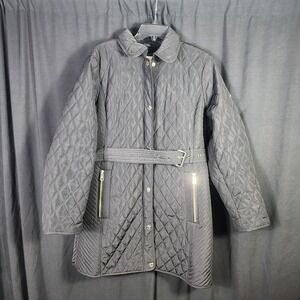 Michael Kors Womens Black Diamond Quilted Belted Faux Fur Lined Parka Jacket XL